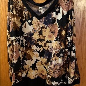 Sew In Love Women's Floral Long Sleeve Top - Black and Brown